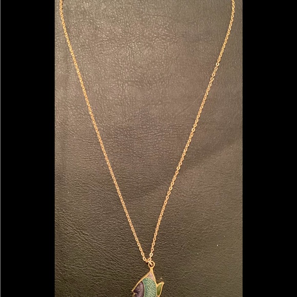 NEW Cloisonné Angelfish necklace blue purple gold - Picture 4 of 5